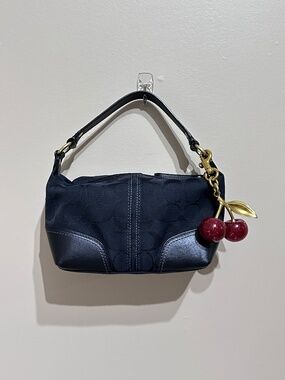 Coach Vintage Y2K Black Signature Mini Hobo Handbag & Cherry Keychain (not Coach
